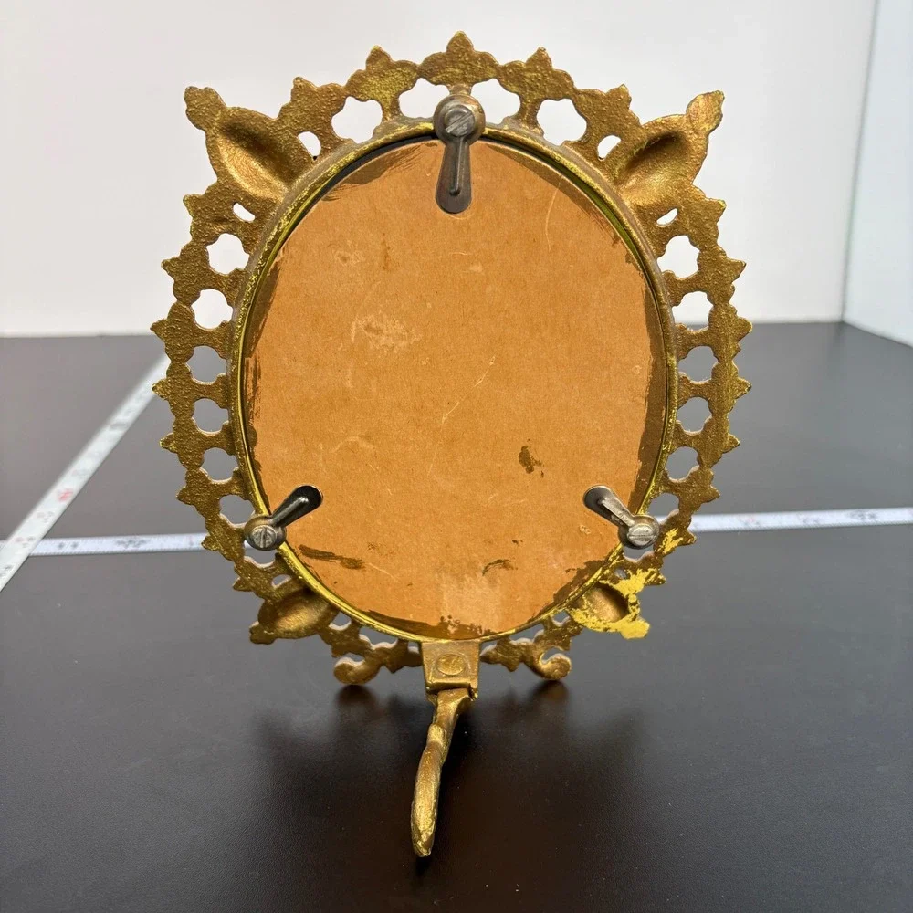 Unbranded Vintage Tabletop Mirror 9x7 Gold Ornate Fleur De Lis Frame Vanity